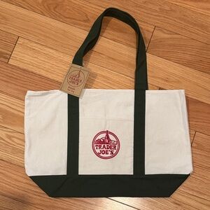 Trader Joe's Canvas Tote Bag - Cream and Green